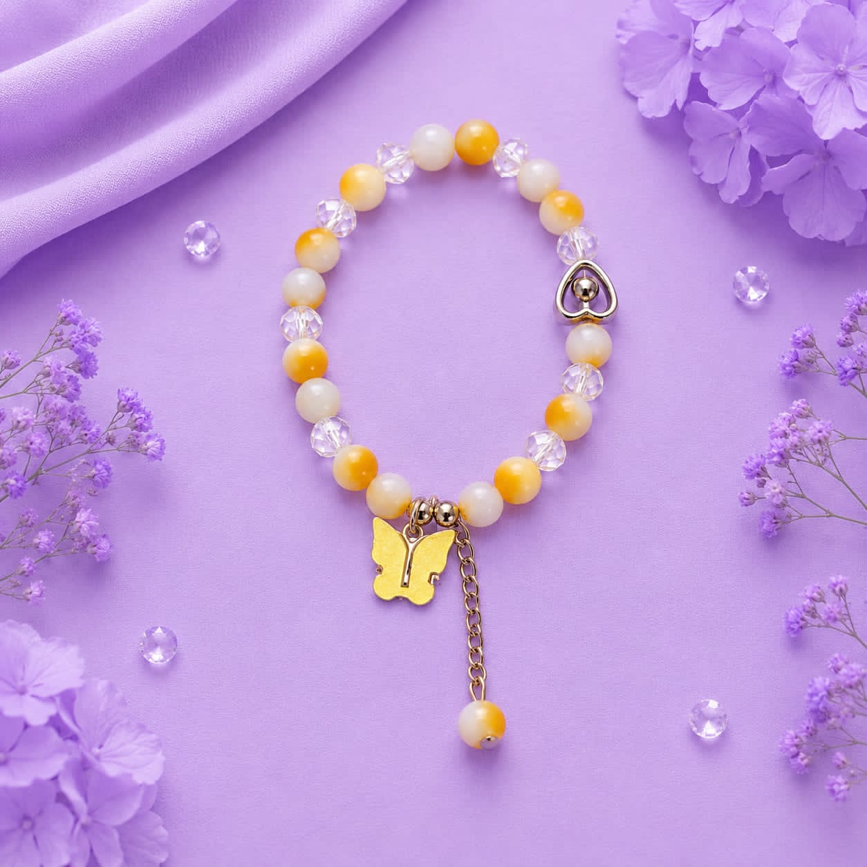Butterfly Crystal Beaded Bracelet